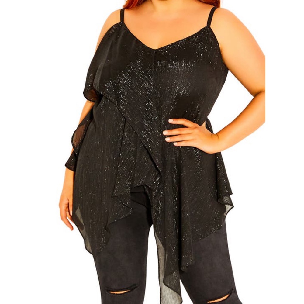 City chic Ambience Top Black & Silver Camisole Top size M 18